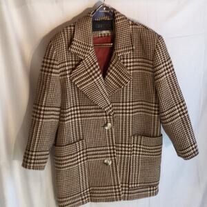 Brown cream houndstooth heavy 💯 wool coat worn 1x